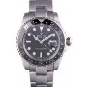 Rolex GMT Stainless Steel Bracelet with Black Enamel Bezel and Black Dial 621571