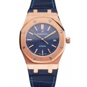 Swiss Audemars Piguet Royal Oak Blue Dial Gold Case Blue Leather Strap