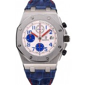 Swiss Audemars Piguet Royal Oak Offshore White Dial Stainless Steel Case Blue Leather Strap 622850