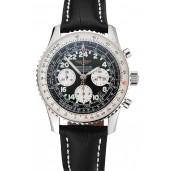 Swiss Breitling Navitimer Cosmonaute Black Dial Stainless Steel Case Black Leather Strap