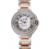 Swiss Cartier Ballon Bleu 46 MM Diamond Dial Diamond Case Rose Gold And Staineless Steel Bracelet 1453884