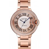 Swiss Cartier Ballon Bleu 46 MM Diamond Dial Diamond Case Rose Gold Bracelet 1453880