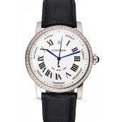 Swiss Cartier Ballon Bleu GMT Silver Dial Rose Gold Case Brown Leather Strap