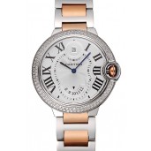 Swiss Cartier Ballon Bleu Two Timezone White Dial Diamond Case Rose Gold And Silver Bracelet 1453874