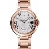 Swiss Cartier Ballon Bleu Two Timezone White Dial Rose Gold Case Rose Gold Bracelet 1453871