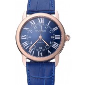Swiss Cartier Ronde Solo Gold Case Blue Dial Roman Numerals 622203