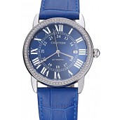 Swiss Cartier Ronde Solo Stainless Steel Diamond Case Blue Dial Roman Numerals 622197