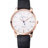 Swiss Girard-Perregaux 1966 White Dial Gold Case Black Leather Strap