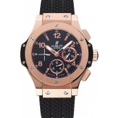 Swiss Hublot Big Bang Black Dial Rose Gold Case Black Rubber Bracelet 1453898