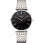 Swiss Longines Grande Classique Black Dial Roman Numerals Stainless Steel Case And Bracelet