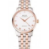 Swiss Mido Baroncelli White Dial Rose Gold Bezel Stainless Steel Case Two Tone Bracelet 1453835