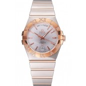 Swiss Omega Constellation White Dial Stainless Steel Case Rose Gold Bezel Two Tone Bracelet