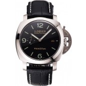 Swiss Panerai Luminor Marina 1950 3 Days Black Dial Stainless Steel Case Black Leather Strap