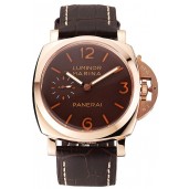 Swiss Panerai Luminor Marina Brown Dial Rose Gold Case Brown Leather Strap 1453843