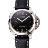Swiss Panerai Luminor Marina Date Black Dial Stainless Steel Case Black Leather Strap