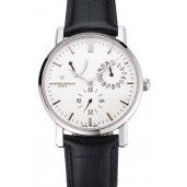 Swiss Vacheron Constantin Patrimony Quantieme Reserve De Marche Cream Dial Stainless Steel Case Black Leather Strap
