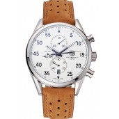Tag Heuer Carrera SpaceX-7 White Dial Silver Stainless Steel Case Brown Suede Strap