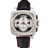 Tag Heuer Monaco Black Perforated Leather Strap White Dial 80306