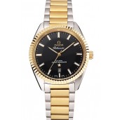 Top Imitation Omega Globemaster Black Dial Stainless Steel Case Gold Bezel Two Tone Bracelet