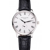 Top Patek Philippe Calatrava White Dial Stainless Steel Case Black Leather Strap