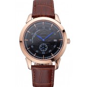 Vacheron Constantin Traditionnelle Black Ship Dial Rose Gold Case Brown Leather Strap