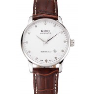 1:1 Swiss Mido Baroncelli White Dial Stainless Steel Case Brown Leather Strap 1453840