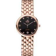 AAAAA Replica Omega De Ville Prestige Black Dial With Diamonds Rose Gold Case And Bracelet