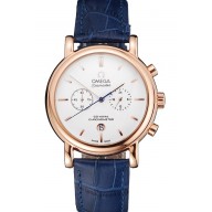 Best Omega Seamaster Vintage Chronograph White Dial Rose Gold Case Blue Leather Strap