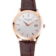 Best Swiss Patek Philippe Calatrava White Dial Rose Gold Case Brown Leather Strap