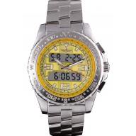 Breitling Certifie Yellow Dial Stainless Steel Strap Rose Gold Bezel