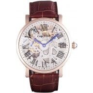Cartier Luxury Skeleton Watch with Rose Gold Bezel and Brown Leather Band 621557 Watch