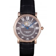 Cartier Moonphase Rose Gold Watch with Black Leather Band ct251 621370