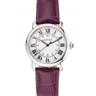Cartier Ronde White Dial Stainless Steel Case Purple Leather Strap