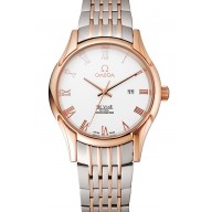 Copy High Quality Omega De Ville White Dial Rose Gold Case Two Tone Bracelet 1453781