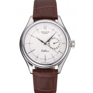 Copy Rolex Cellini White Dial Stainless Steel Case Brown Leather Bracelet 622723