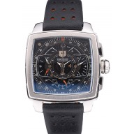 Copy Tag Heuer Monaco Mikrograph Black Leather Strap Black Dial 7923