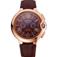 Fake Cartier Ballon Bleu Brown Dial Gold Case Brown Leather Strap