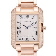 Fake Cartier Tank Anglaise 36mm White Dial Diamonds Rose Gold Case Rose Gold Bracelet