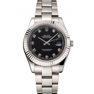 Fake Knockoff Swiss Rolex Datejust Black Dial Dimond Hour Marks Stainless Steel Case And Bracelet