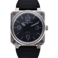 Fake Luxury Bell and Ross BR 01-92 Black Dial Silver Case Black Leather Strap