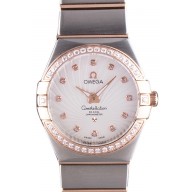 Fake Omega Constellation Rose Gold Diamond Bezel Two Tone Band 621487