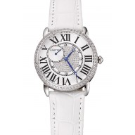 Fake Replica Cartier Ronde Louis Silver Diamond Case White Dial White Leather Bracelet 1454010