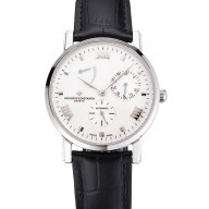 Fashion Imitation Swiss Vacheron Constantin Patrimony Quantieme Reserve De Marche White Dial Stainless Steel Case Black Leather Strap