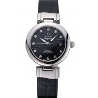 Fashion Omega Ladymatic Black Dial Black Leather Bracelet 622458