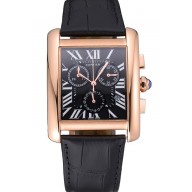 First-class Quality Cartier Tank MC Black Dial Gold Case Black Leather Bracelet 622694