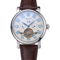 High Quality Patek Philippe Grand Complications Stainless Steel Case White Dial Roman Numerals Brown Leather Bracelet 622257