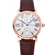 Hot Cartier Ronde Second Time Zone White Dial Gold Case Brown Leather Strap 622801