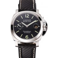 Hot Replica Swiss Panerai Luminor Marina Black Dial Stainless Steel Case Black Leather Strap