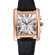 Imitation AAAAA Cartier Tank MC White Dial Gold Case Black Leather Bracelet 622693