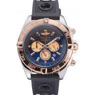 Imitation Breitling Chronomat Black Dial Rose Gold Bezel And Subdials Stainless Steel Case Black Rubber Strap